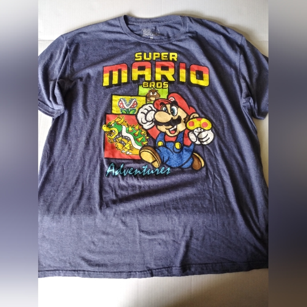 Nintendo Super Mario Bros Adventures Distressed Character Panel Logo T Shirt